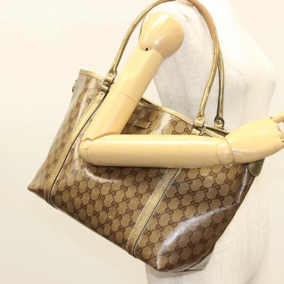GUCCI GG Crystal Tote Bag Coated Canvas Beige Gold - Picture 13 of 15